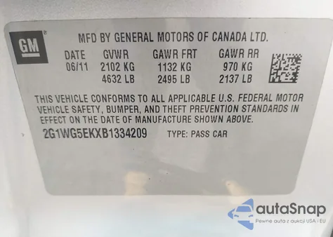 2011 Chevrolet Impala Lt z USA, uszkodzony, nr VIN 2G1WG5EKXB1334209